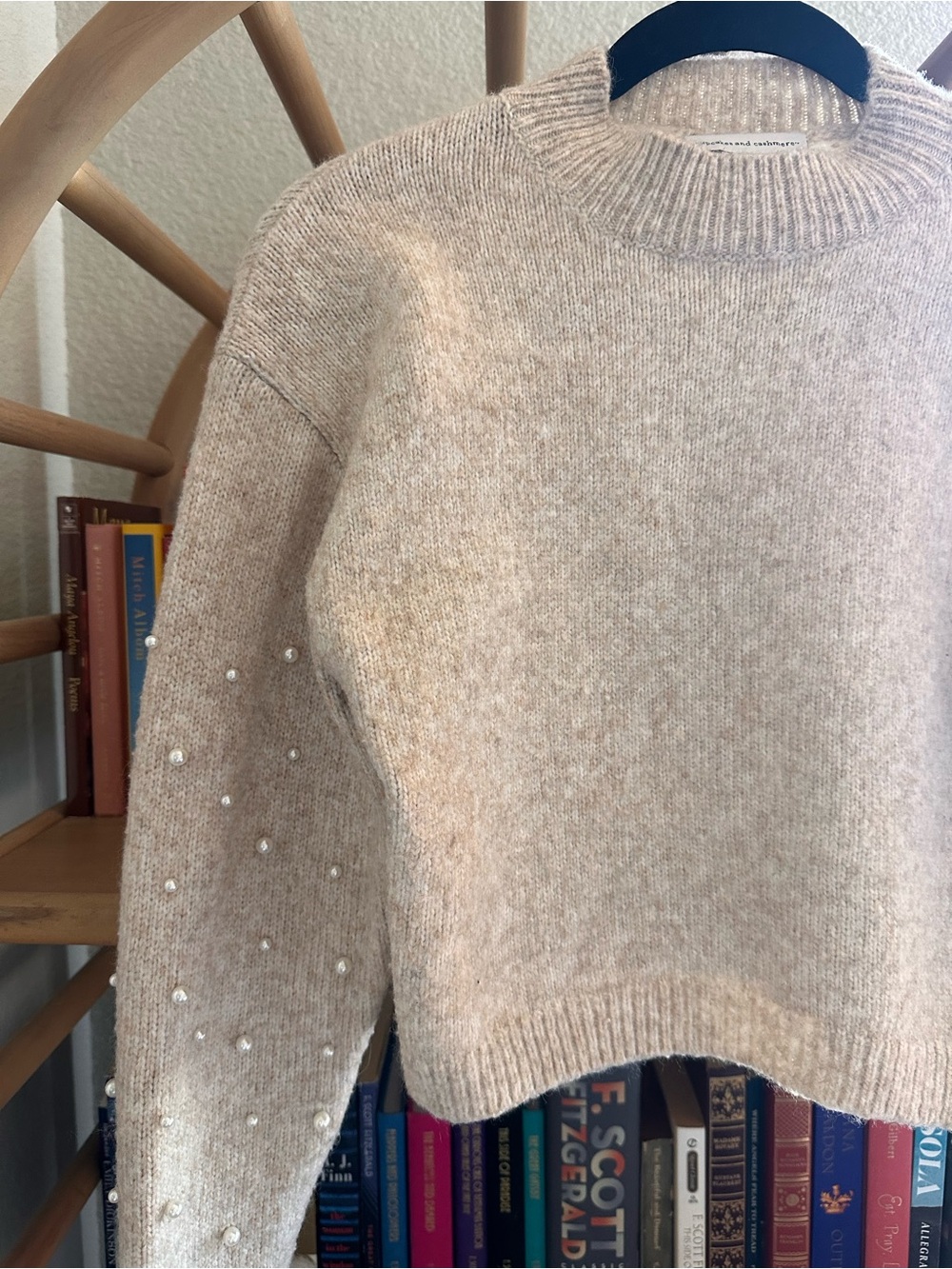 cupcakes & cashmere Pearl-Embellished Crewneck Sweater - beige